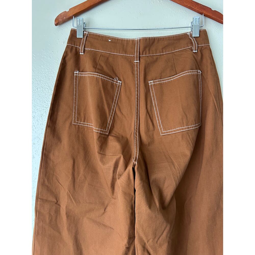 🥶 WhoWhatWear Dark Tan Wide Leg Cropped High Rise Pants Size 6 - Picture 10 of 12